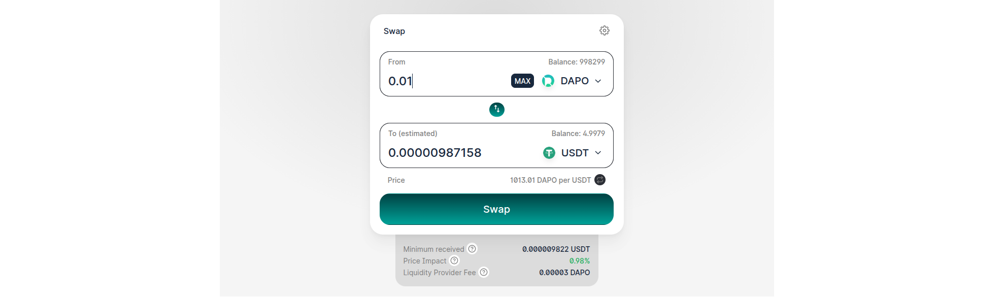 Token selection in swap interface