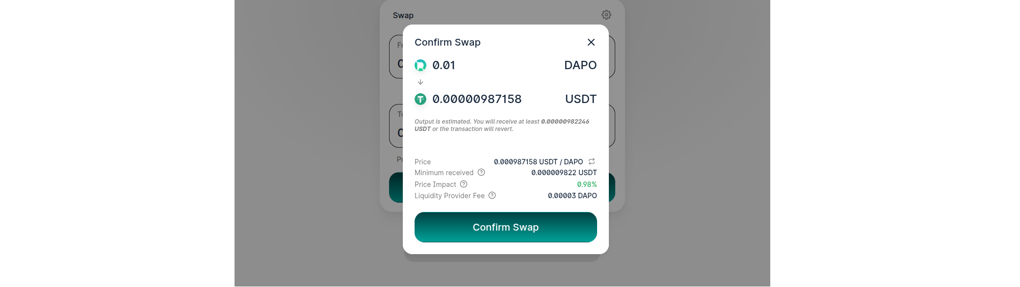 Token selection in swap interface